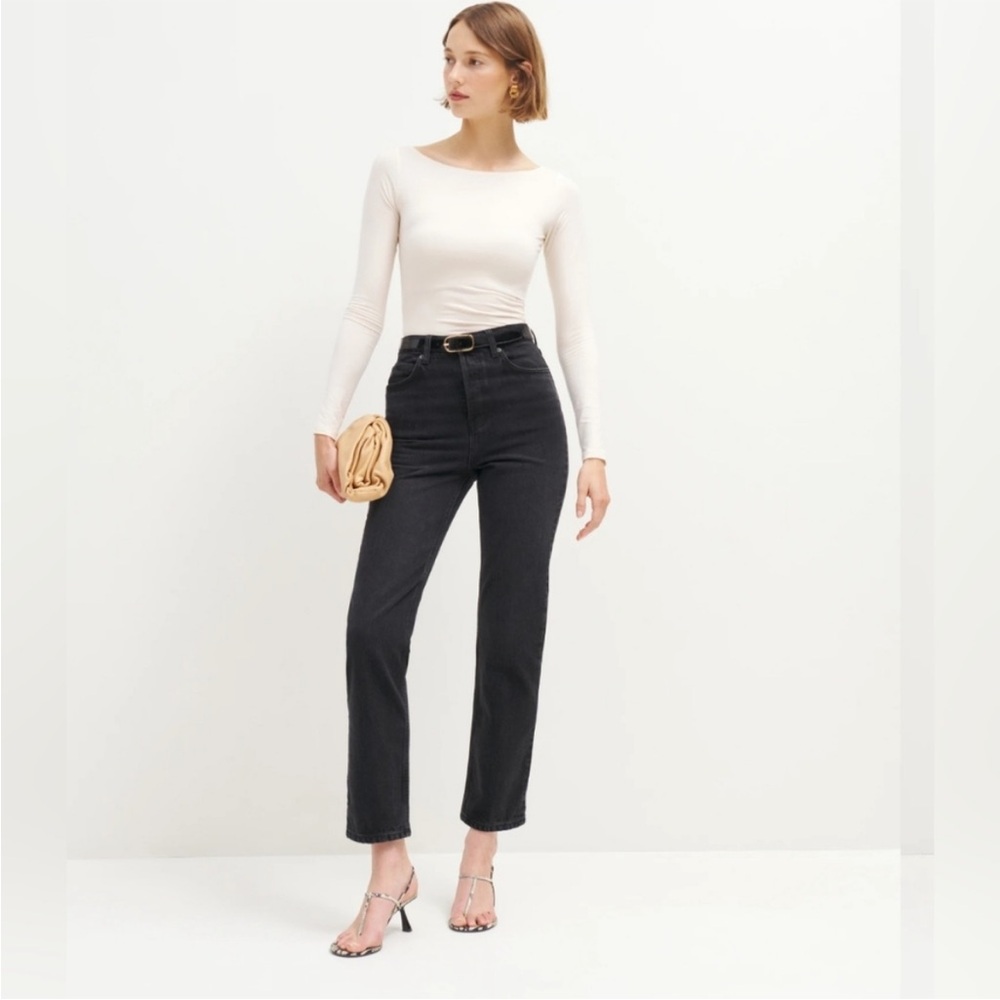 Reformation Cynthia High Rise Straight Jeans-Black